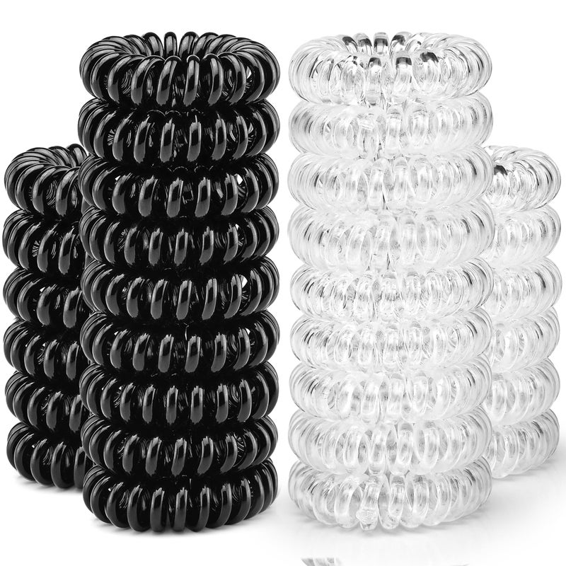 TailaiMei 30 Pcs Spiral Hair Ties, No Crease Coil Phone Cord Hair Ties for Thick Hair - Women Ponytail Holder Elastics(Black&Transparent) - Image 1